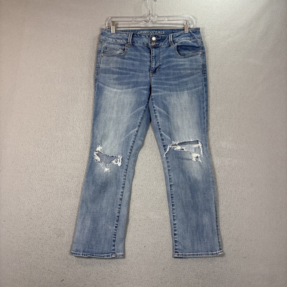 American Eagle Outfitters Jeans Womens 12 Blue Artist Crop Stretch‎ Distressed